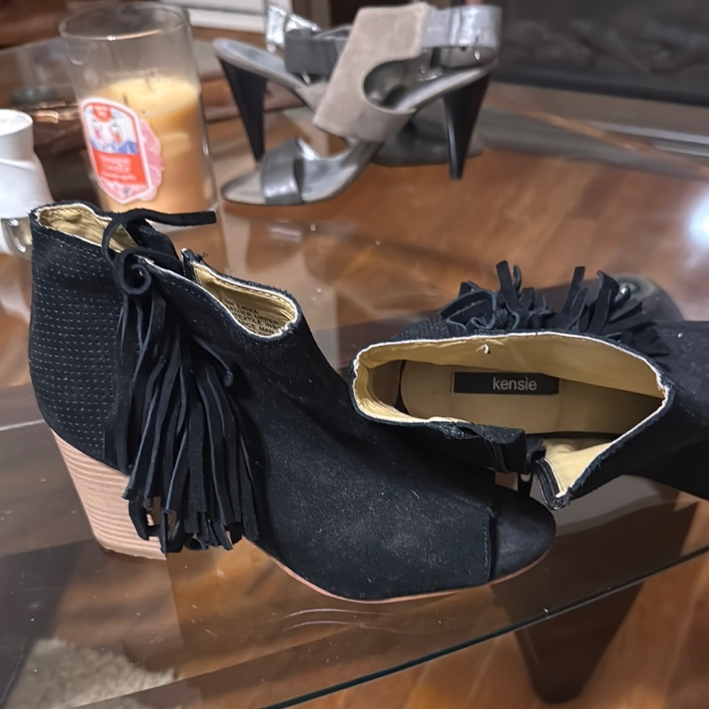 Kensie Black Ankle Boots with Fringe